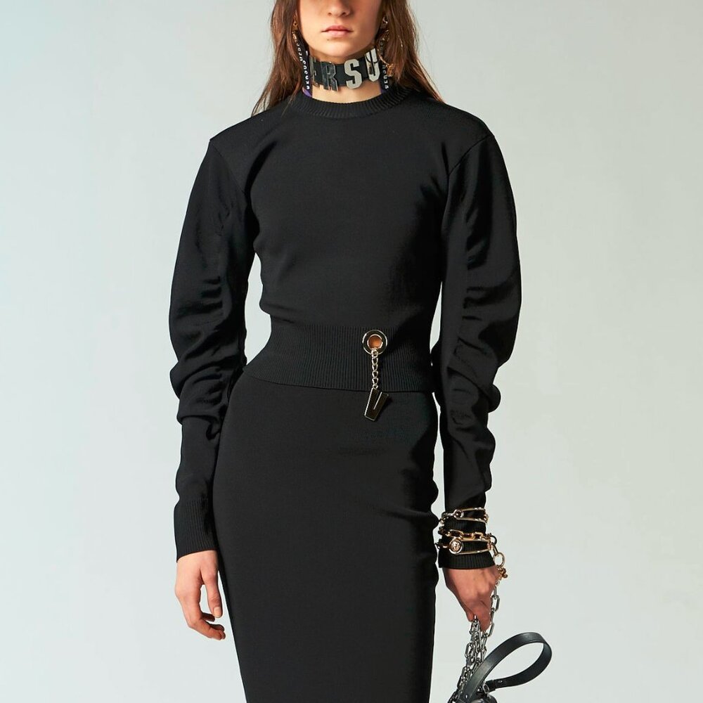 Versus Versace PF/18 Black V-Charm Embellished Sweater
